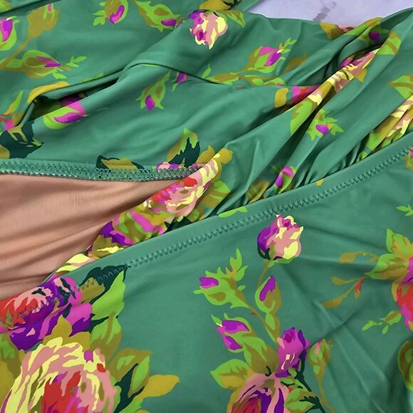 J Crew One Piece Green Criss Cross Cut Out Green Bikini Swim Suit Floral - Picture 13 of 14